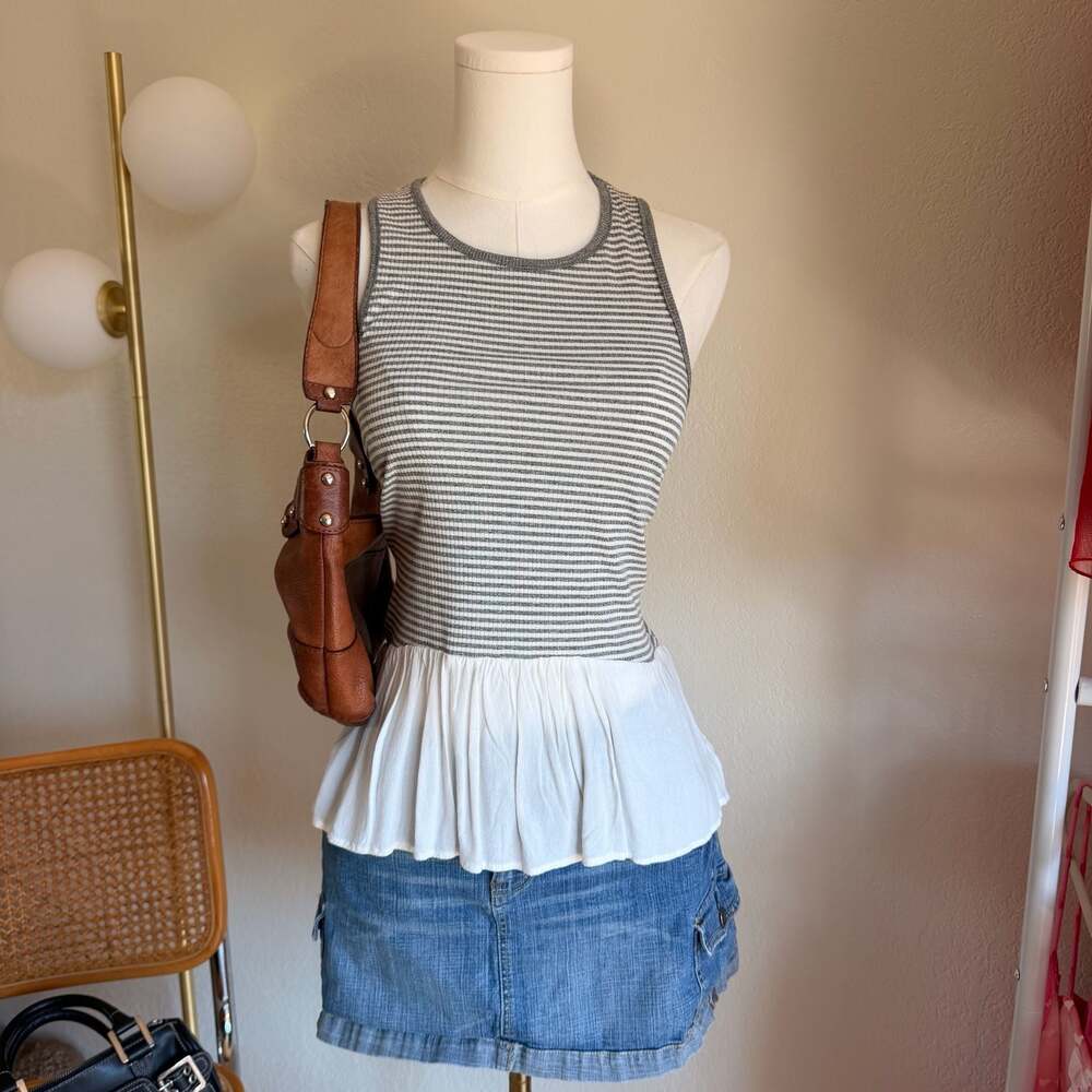 Alya Sleeveless Ribbed Striped Peplum Tank Top